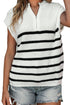 White Stripe Half Zip Split Stand Neck Sweater T-shirt
